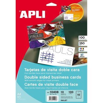 Business cards Apli 10408 Valkoinen 10 Levyt Kaksipuolinen 210 x 297 mm