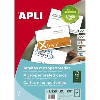 Business cards Apli Valkoinen 50 Levyt 90 x 50,8 mm