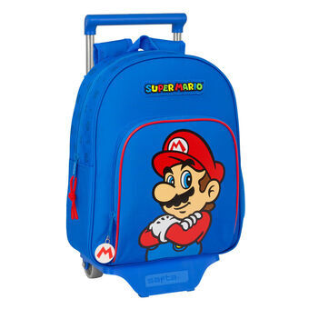 Reppu pyörillä Super Mario Play Sininen Punainen 28 x 34 x 10 cm