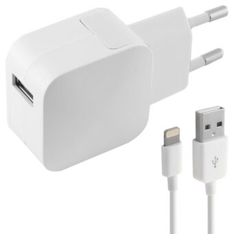 Seinälatu + MFI Sertifioitu Lightning Kaapeli KSIX 2.4A USB iPhone Valkoinen