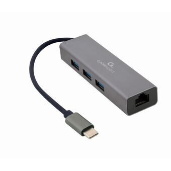 4-porttinen USB-C-hubi GEMBIRD A-CMU3-LAN-01 Valkoinen Harmaa