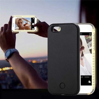 LED-valolla varustettu selfie-suojus iPhone 6 Plus / iPhone 6s Plus -puhelimelle - musta