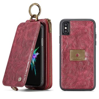 CaseMe Premium -nahkalompakko magneettikotelolla iPhone X / iPhone Xs -puhelimelle - punainen