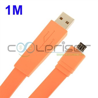 Litteä 1 metrin mikro-USB-kaapeli (oranssi)