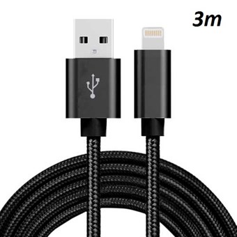 Halpa Nylon Lightning Cable Black - 3 metriä