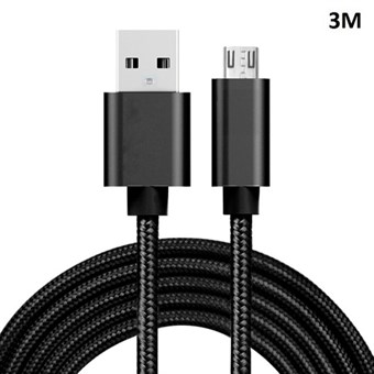 Laadukas Nylon Micro USB -kaapeli, musta - 3 metriä