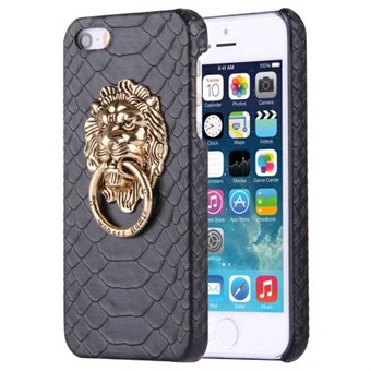 Käärmeennahkainen nahkapäällinen iPhone 5 / iPhone 5S / iPhone SE 2013 - Musta
