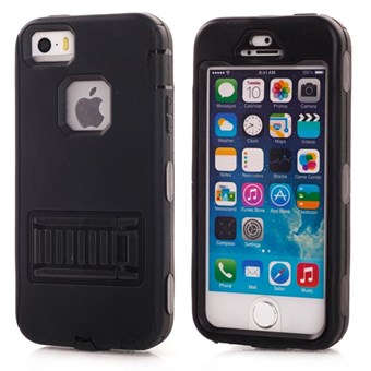 Tyylikäs värillinen muovi- ja silikonikuori iPhone 5 / iPhone 5S / iPhone SE 2013 - Musta