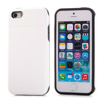 SPIGEN muovi- ja silikonikuori piilotetulla korttitelineellä iPhone 5/5S:lle - Valkoinen