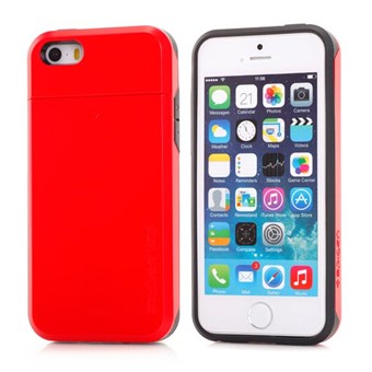 SPIGEN muovi- ja silikonikuori piilotetulla korttitelineellä iPhone 5/5S:lle - punainen