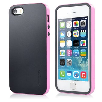 SPIGEN silikonisuojus muovisilla puskurin sivuilla iPhone 5 / iPhone 5S / iPhone SE 2013 - musta/vaaleanpunainen