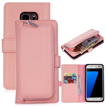 Delux monitoimikotelo lompakolla ja irrotettavalla suojakuorella Samsung Galaxy S7 Edge -puhelimelle - Herkkä pinkki