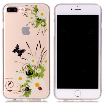 Suunnittelija-aiheinen silikonikuori iPhone 7 Plus / iPhone 8 Plus -puhelimeen - valkoinen kukka ja perhonen