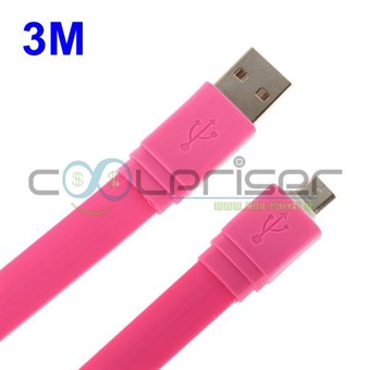 Litteä 3 metrin mikro-USB-kaapeli (magenta)