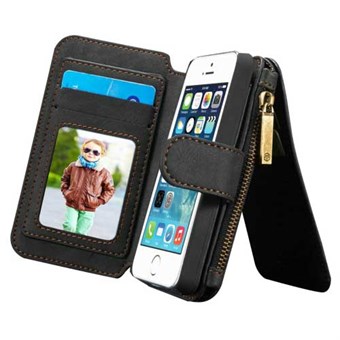 CaseMe Flip -lompakko iPhone 5:lle / iPhone 5S:lle / iPhone SE 2013 - Musta