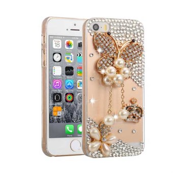 Luxuz Bling bling kansi iPhone 5 / iPhone 5S / iPhone SE 2013 - Pearl Butterfly