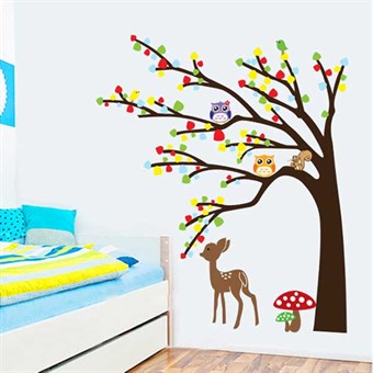 TipTop Wallstickers Värikäs puu, pöllöt ja peurat Design Irrotettavat PVC-tarrat Tyttöjen poikien Kids huone