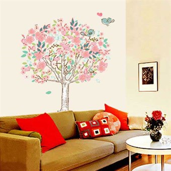 TipTop Seinätarrat Vaaleanpunaiset Love kukat Puu ja linnut
