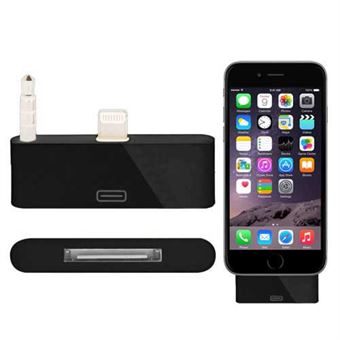  Audiosovitin 8 Pin - 30 Pin iPhone 6 Plus / iPhone 6S Plus - musta