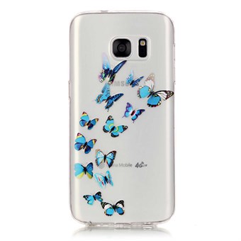 Tyylikäs läpinäkyvä Samsung Galaxy S7 Edge silikonikuori Blue Butterflies