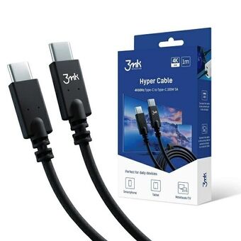 3MK Hyperkabel USB-C/USB-C 4K 60Hz kaapeli valkoinen 1m 100W