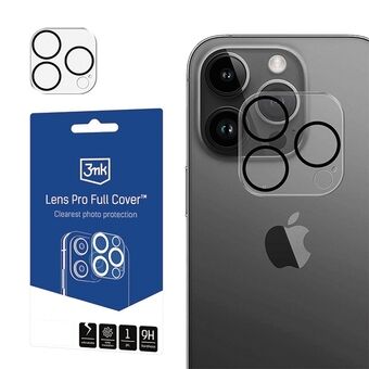 3MK Lens Pro Täydellinen kansi iPhone 15 Pro/15 Pro Maxille Hybridilasi kameran objektiiville asennuskehyksen kanssa, 1 kpl