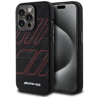 AMG AMHMP15L23SSPK iPhone 15 Pro 6.1" musta kovakuori, silikonilla, suuri vinoneliökuviointi, MagSafe