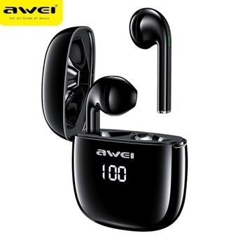 AWEI Bluetooth 5.0 T28P TWS kuulokkeet + musta/musta telakointiasema