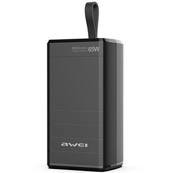 AWEI PowerBank P171K 60000mAh 65W musta/black USB/2xPD näyttö