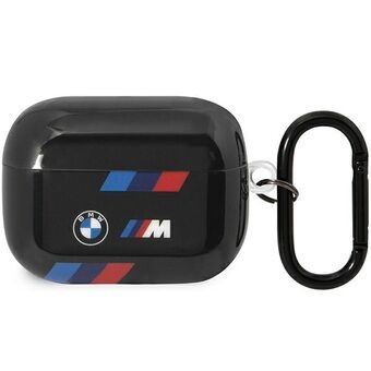 BMW BMAP222SOTK AirPods Pro 2 (2022/2023) suojakuori musta Tricolor-raitakuviolla.