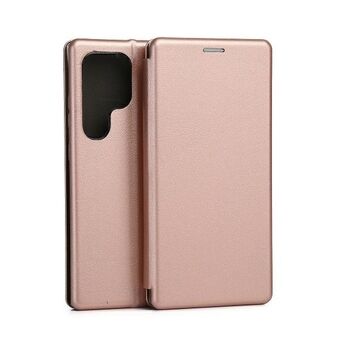 Beline Etui -kirjallinen magneettikotelo Samsung S24 Ultra S928 -puhelimelle, vaaleanpunainen kultakuvio