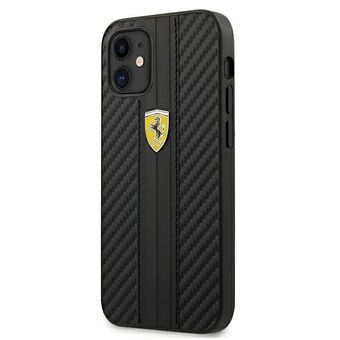 Ferrari iPhone 12 Mini Musta Kovakotelo On Track PU Carbon