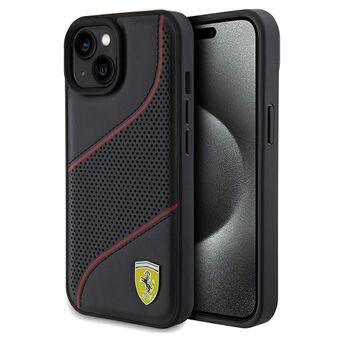 Ferrari FEHCP15SPWAK iPhone 15 / 14 / 13 6.1" musta/black suojakuori Reikäkuvioitu aaltoileva metallilogo