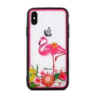 Hearts iPhone X / Xs -kuoren muotoilu 3 kirkas (vaaleanpunainen flamingo)