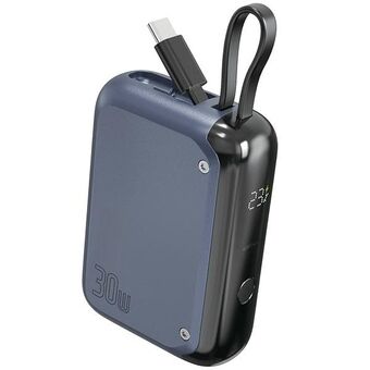 4smarts Powerbank Pocket 10000mAh 30W sisäänrakennetulla USB-C-kaapelilla 15cm tila sininen 540698