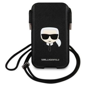 Karl Lagerfeld käsilaukku KLHCP12MOPHKHK 6.1" musta/musta kovakotelo Saffiano Ikonik Karl\'s Head