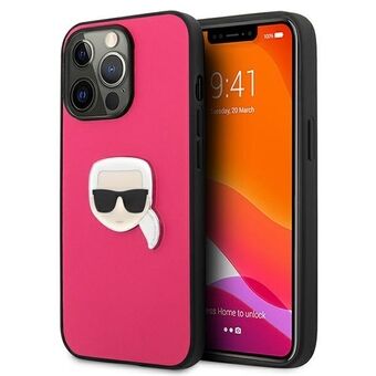 Karl Lagerfeld KLHCP13XPKMP iPhone 13 Pro Max 6,7" vaaleanpunainen pinkki hardcase-nahkakotelo Leather Ikonik Karl\'n pää metalli