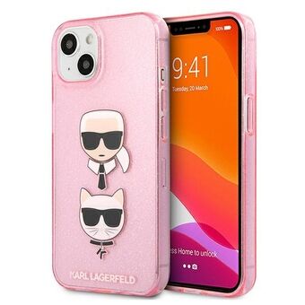 Karl Lagerfeld iPhone 13 Mini Pinkki Kovakotelo Glitter Karl`s & Choupette