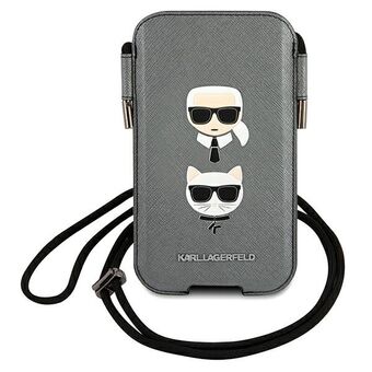 Karl Lagerfeld käsilaukku KLHCP12MOPHKCG 6,1" harmaa / harmaa kovakotelo Saffiano Ikonik Karl & Choupette Head