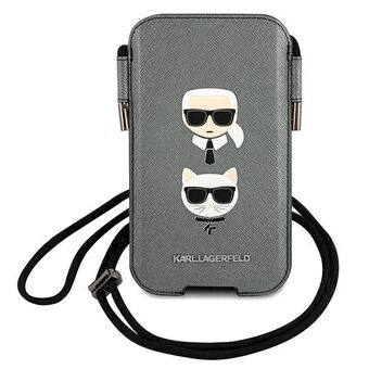 Karl Lagerfeld käsilaukku KLHCP12LOPHKCG 6,7" harmaa / harmaa kovakotelo Saffiano Ikonik Karl & Choupette Head