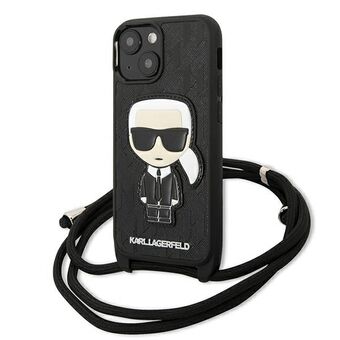 Karl Lagerfeld KLHCP13SCMNIPK iPhone 13 mini 5,4" kova kotelo musta/musta Nahkamonogrammimerkki ja kaapeli Iconik