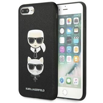Karl Lagerfeld KLHCI8LSAKICKCBK iPhone 7 Plus / 8 Plus musta/musta kovakotelo Saffiano Karl&Choupette Head