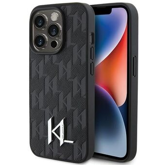 Karl Lagerfeld KLHCP15XPKLPKLK iPhone 15 Pro Max 6.7" musta/kova suojakuori Nahka Monogrammi Kuumaleima Metallilogolla