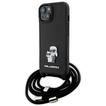 Karl Lagerfeld KLHCP15MSAKCPSK iPhone 15 Plus 6.7" suojakuori czarny/black Crossbody Saffiano Metallinen Pin Karl & Choupette