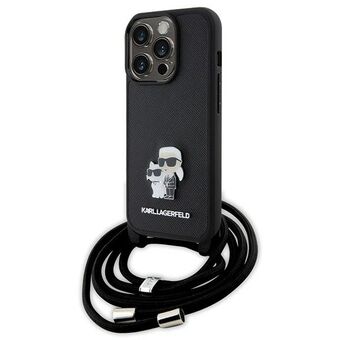 Karl Lagerfeld KLHCP15LSAKCPSK iPhone 15 Pro 6.1" suojakuori czarny/black Crossbody Saffiano Metal Pin Karl & Choupette