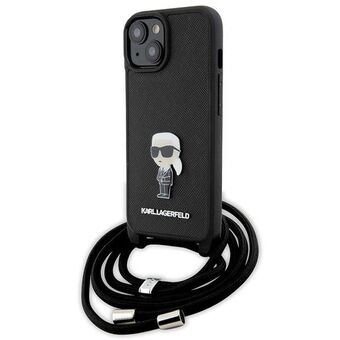 Karl Lagerfeld KLHCP15SSASKNPSK iPhone 15 / 14 / 13 6.1" suojaava kotelo, musta/ruudullinen, ristikkäiskoristekuviointi, Saffiano, metallinen tappi Karl & Choupette