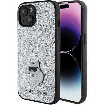 Karl Lagerfeld KLHCP15SGCNPSG iPhone 15 6.1" hopeanvärinen/silver kova suojakuori kiiltävä glitter Choupette -logo metalli-niitti