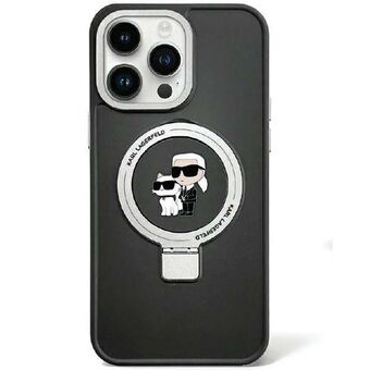 Karl Lagerfeld KLHMP15SHMRSKCK iPhone 15 6.1" musta kovahenkinen suojakuori Ring-telineellä Karl&Choupettte MagSafella.