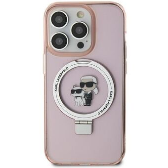 Karl Lagerfeld KLHMP15SHMRSKCP iPhone 15 6.1" vaaleanpunainen kovaholkkisuojus, jossa on rengastuki, Karl & Choupettte MagSafe