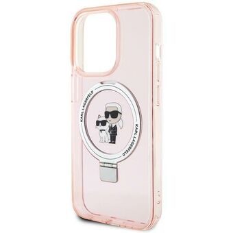 Karl Lagerfeld KLHMP15LHMRSKCP iPhone 15 Pro 6.1" pinkki kovakuori Ring Stand Karl&Choupettte MagSafe